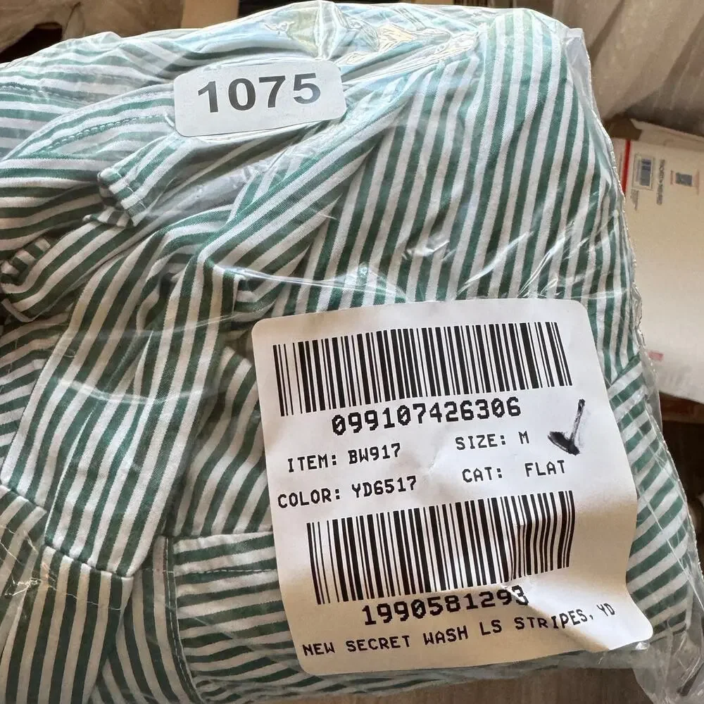 J.Crew Secret Wash Cotton Poplin Shirt Mens M Green White Striped Long Sleeve